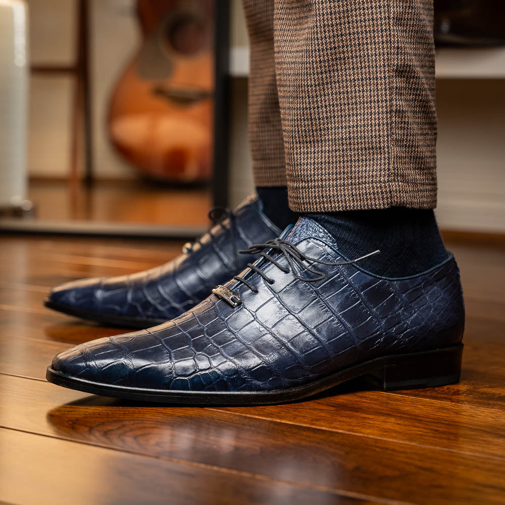 Men's Shoes Bono Genuine Alligator Oxford Navy