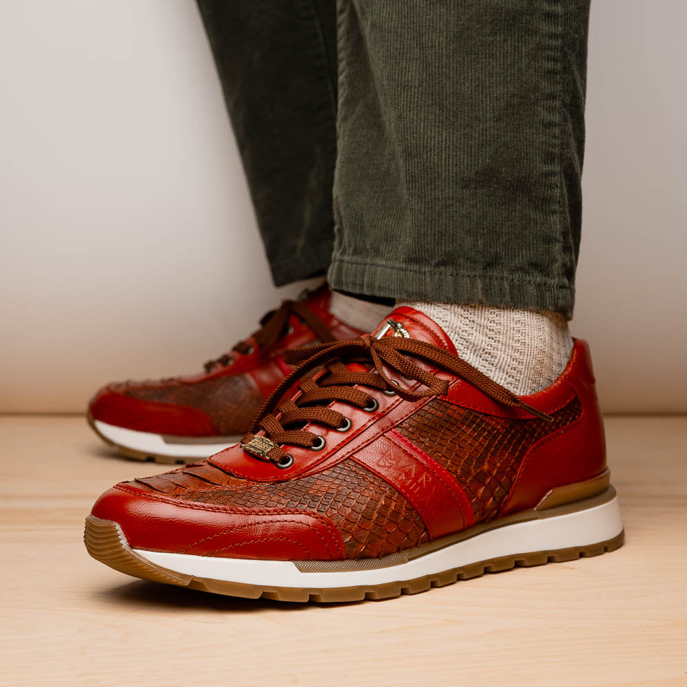 Brescia Snake And Classic Calfskin Fashion Sneaker Men's Antique Cognac