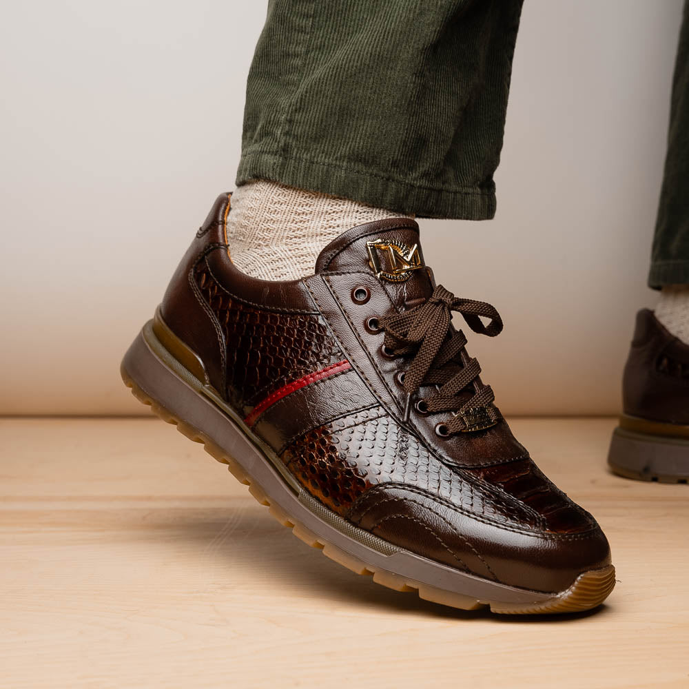 Brescia Snake and Classic Calfskin Fashion Sneaker Brown