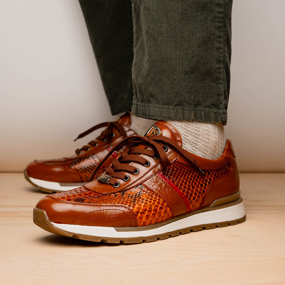 Brescia Genuine Snake and Calfskin Fashion Sneaker Honey