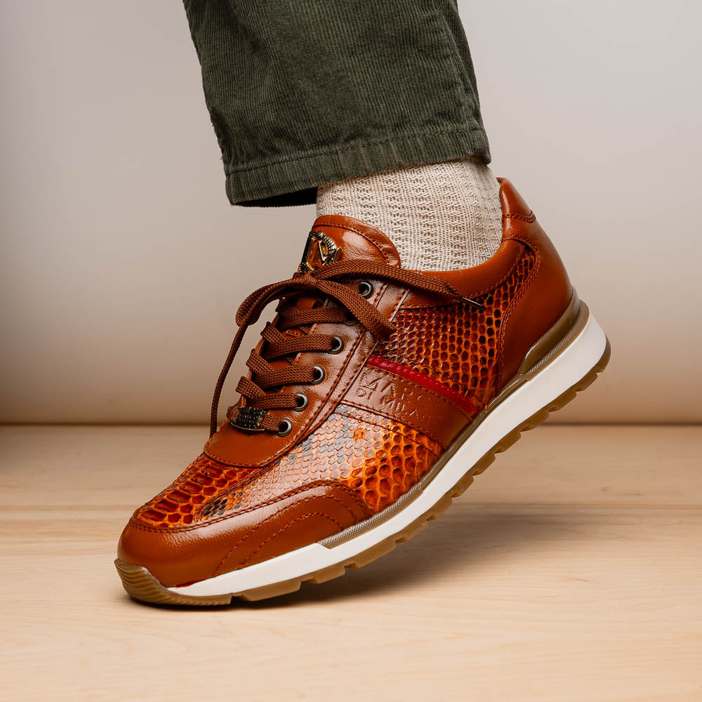 Brescia Genuine Snake and Calfskin Fashion Sneaker Honey