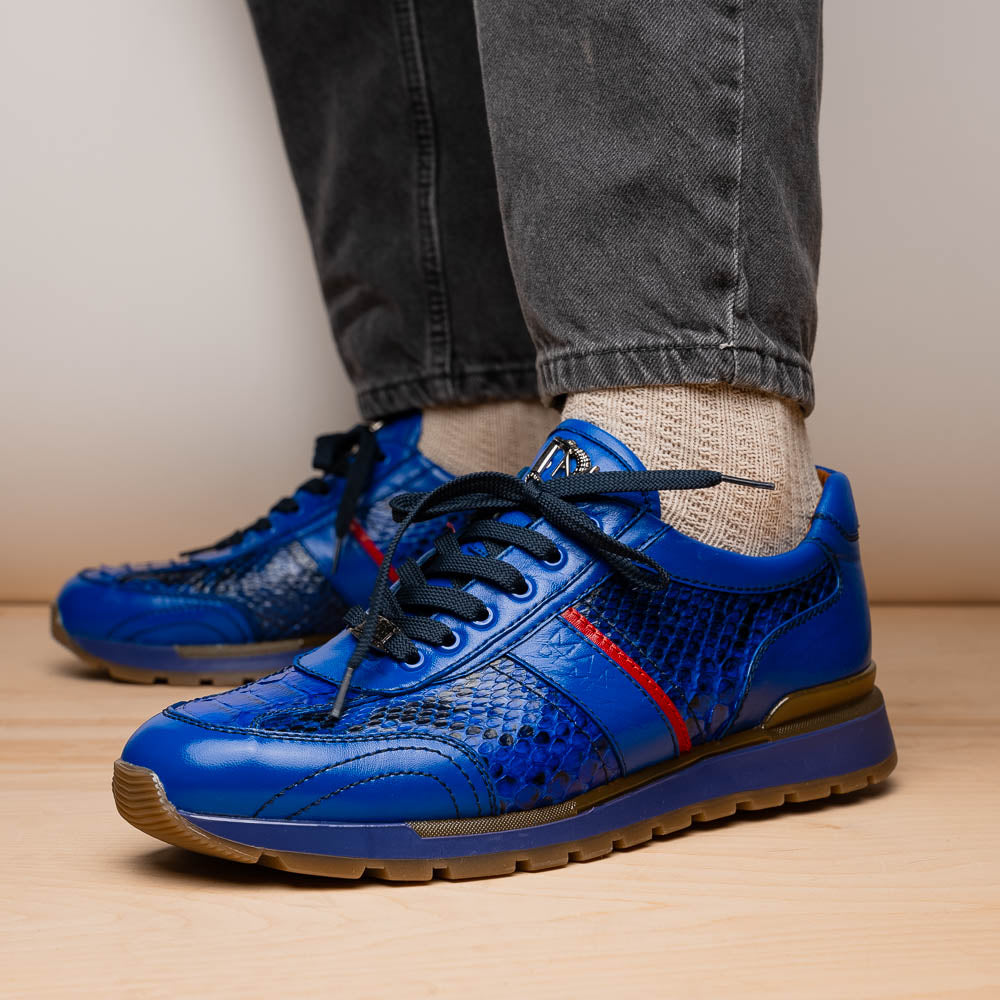 Brescia Genuine Snake and Calfskin Fashion Sneaker Electric Blue