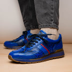 Brescia Genuine Snake and Calfskin Fashion Sneaker Electric Blue