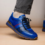 Brescia Genuine Snake and Calfskin Fashion Sneaker Electric Blue