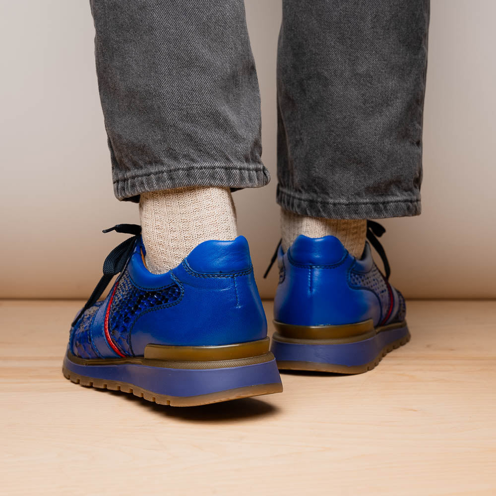 Brescia Genuine Snake and Calfskin Fashion Sneaker Electric Blue