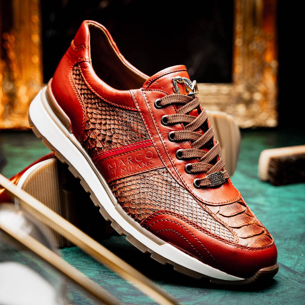 Brescia Snake And Classic Calfskin Fashion Sneaker Men's Antique Cognac