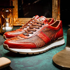 Brescia Snake And Classic Calfskin Fashion Sneaker Men's Antique Cognac