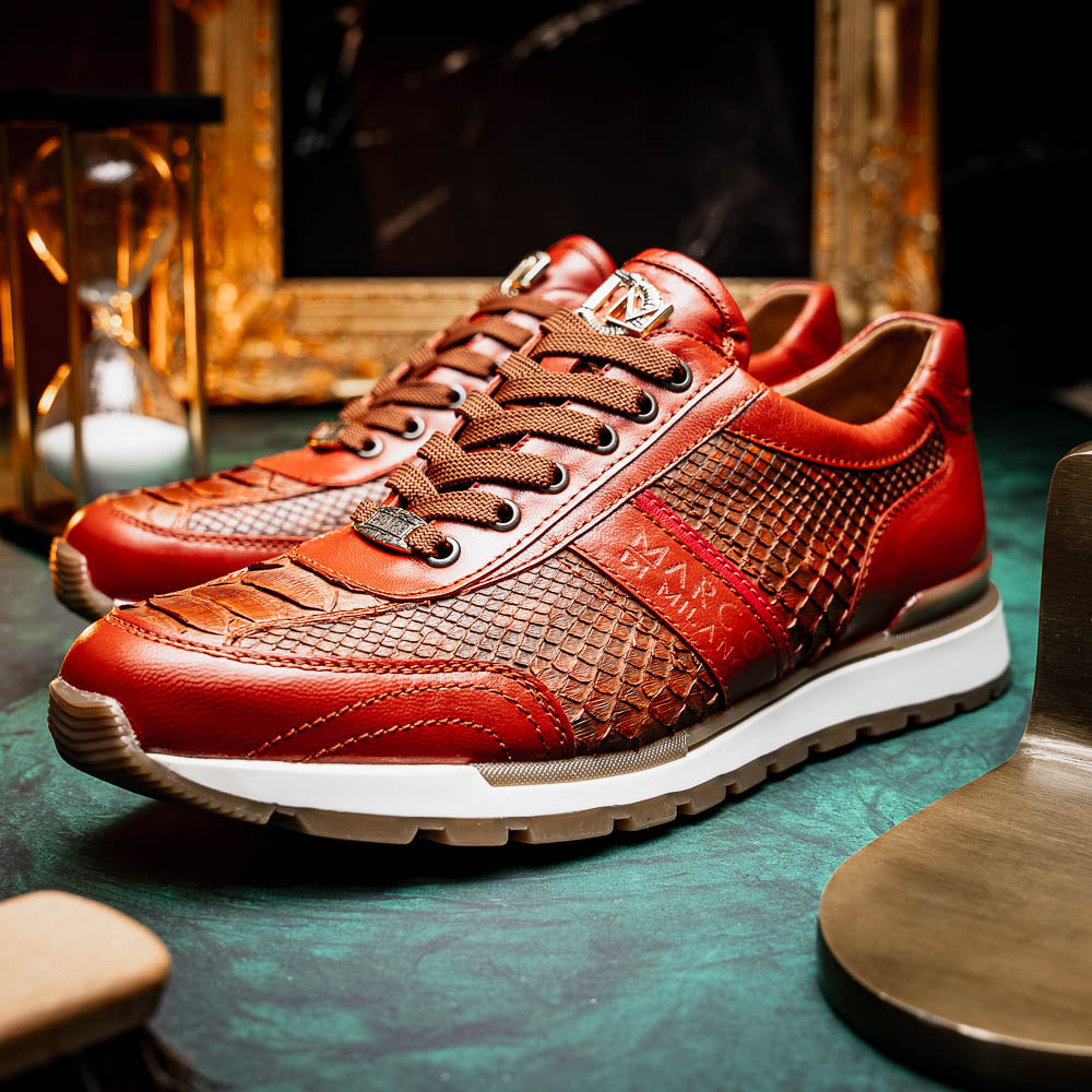 Brescia Snake And Classic Calfskin Fashion Sneaker Men's Antique Cognac