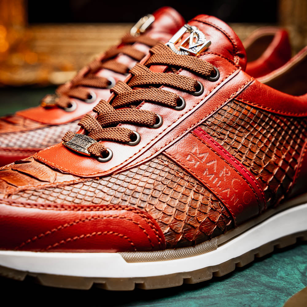Brescia Snake And Classic Calfskin Fashion Sneaker Men's Antique Cognac