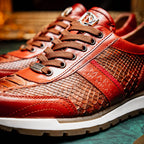Brescia Snake And Classic Calfskin Fashion Sneaker Men's Antique Cognac