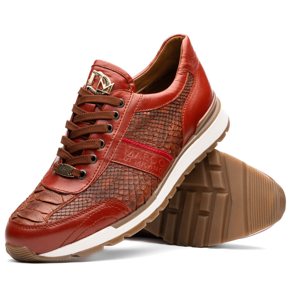 Brescia Snake And Classic Calfskin Fashion Sneaker Men's Antique Cognac