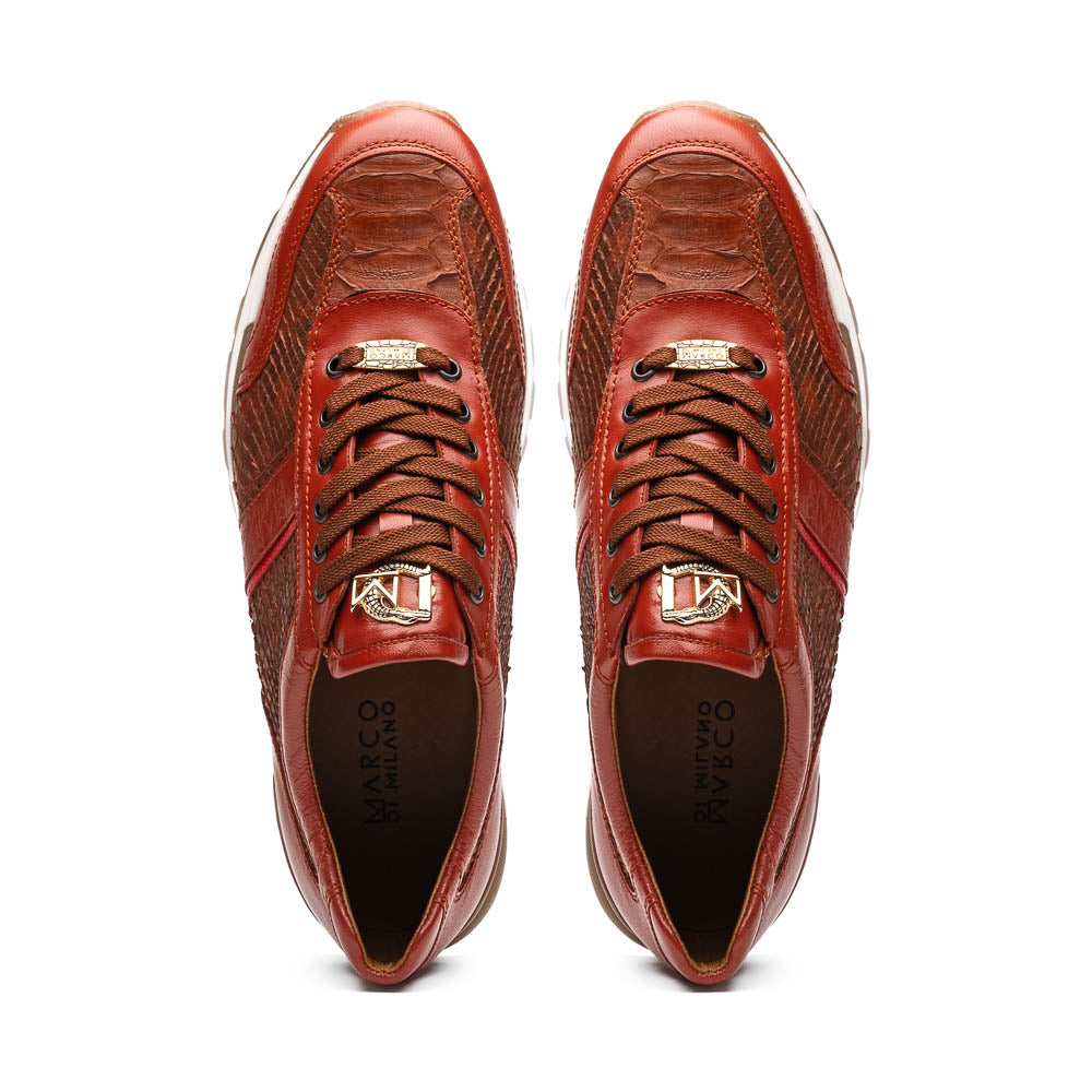 Brescia Snake And Classic Calfskin Fashion Sneaker Men's Antique Cognac