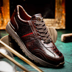 Brescia Snake and Classic Calfskin Fashion Sneaker Brown
