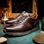Brescia Snake and Classic Calfskin Fashion Sneaker Brown
