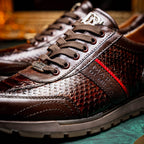 Brescia Snake and Classic Calfskin Fashion Sneaker Brown