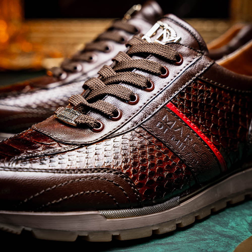 Brescia Snake and Classic Calfskin Fashion Sneaker Brown