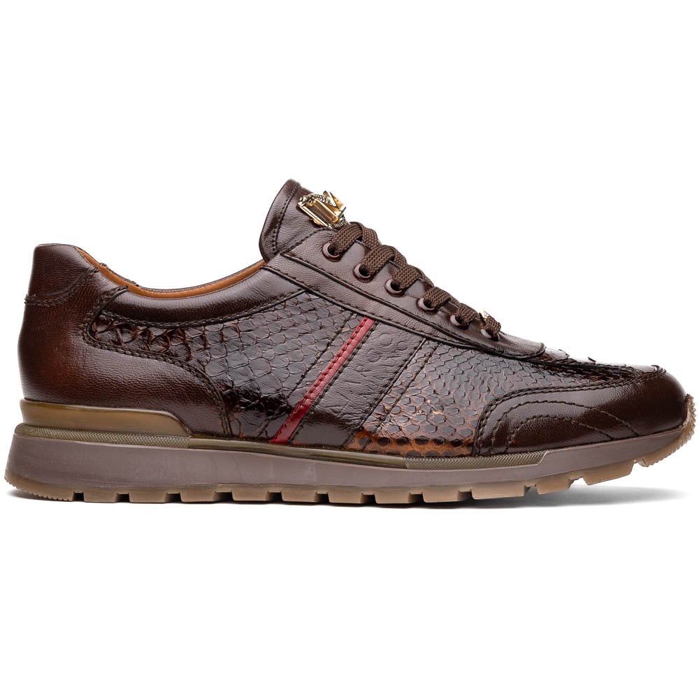 Brescia Snake and Classic Calfskin Fashion Sneaker Brown