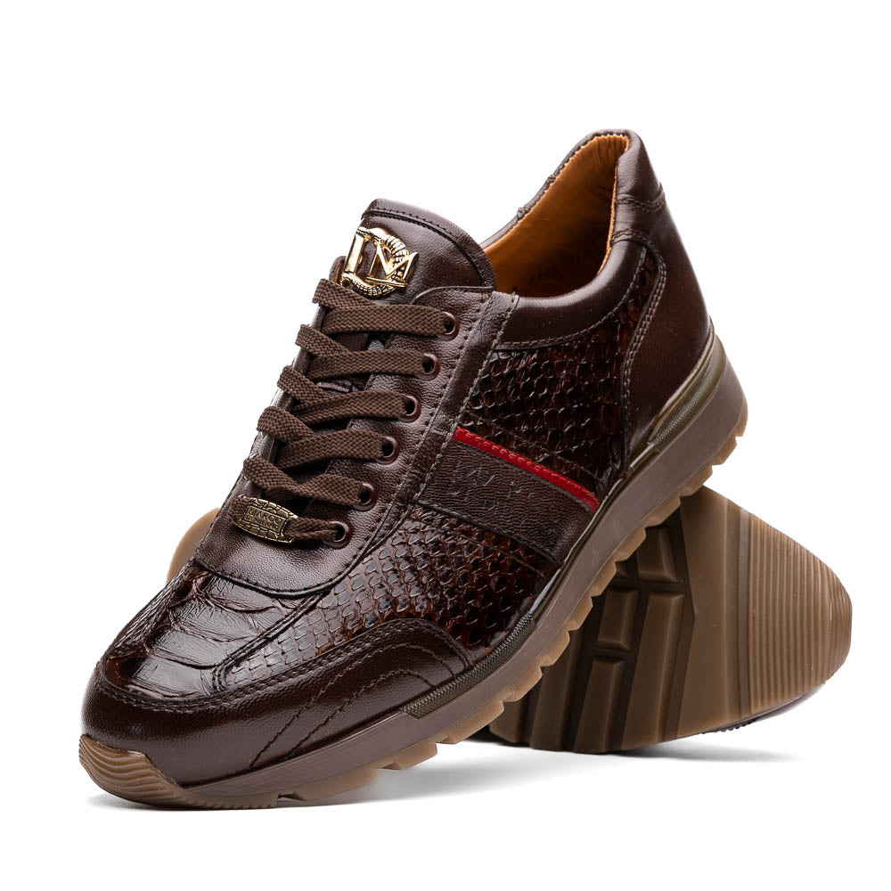 Brescia Snake and Classic Calfskin Fashion Sneaker Brown