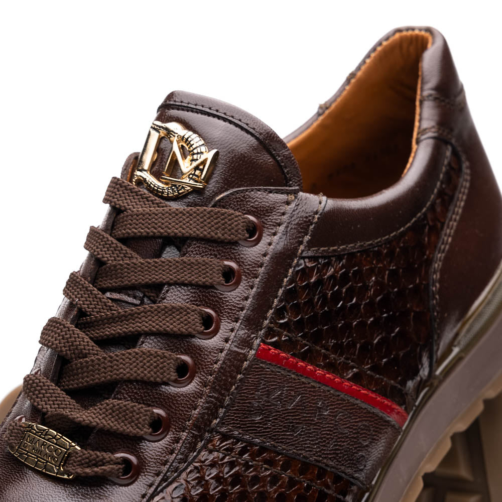 Brescia Snake and Classic Calfskin Fashion Sneaker Brown