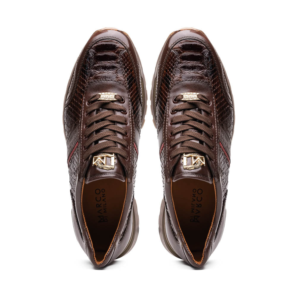 Brescia Snake and Classic Calfskin Fashion Sneaker Brown