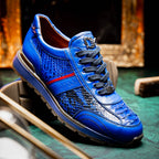 Brescia Genuine Snake and Calfskin Fashion Sneaker Electric Blue