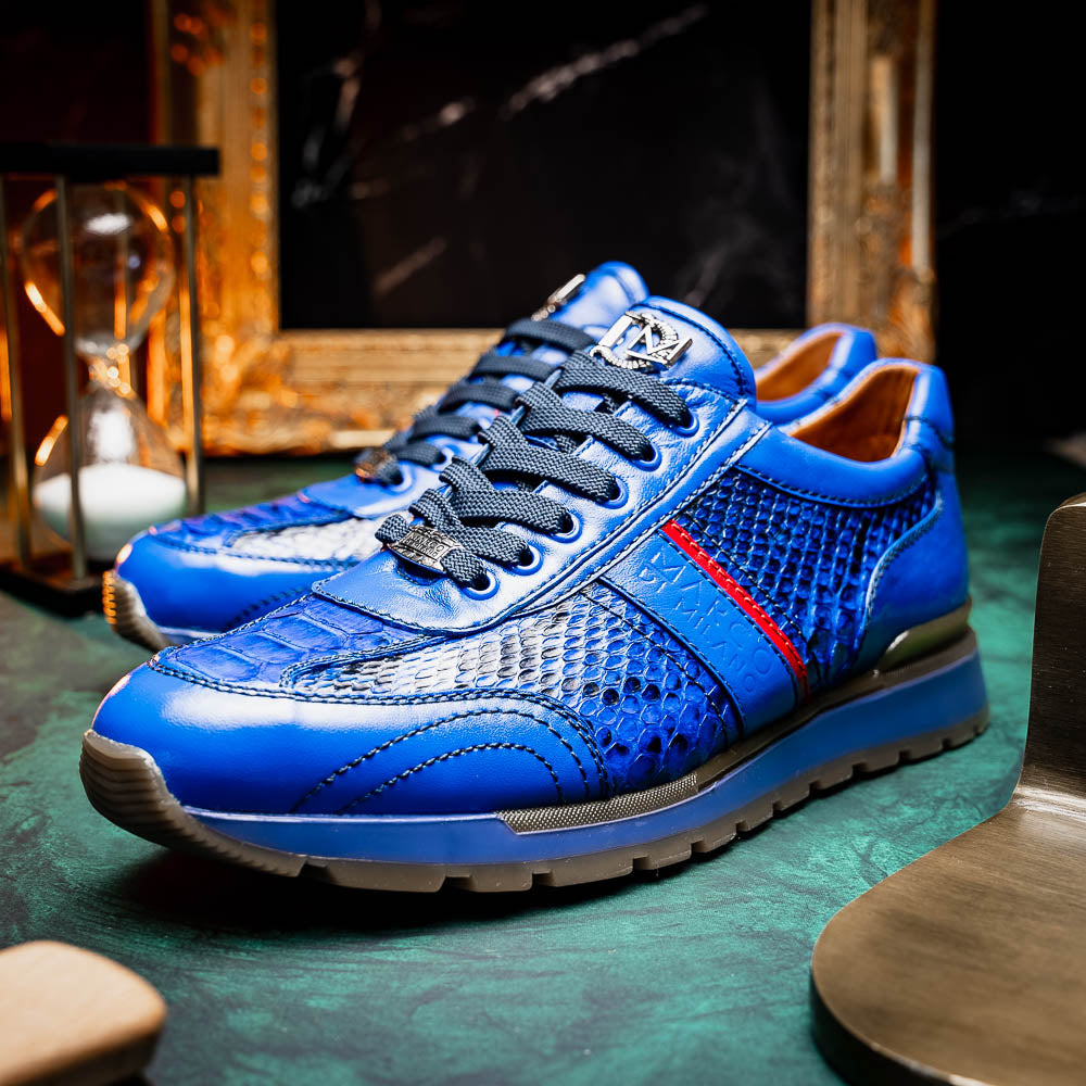 Brescia Genuine Snake and Calfskin Fashion Sneaker Electric Blue