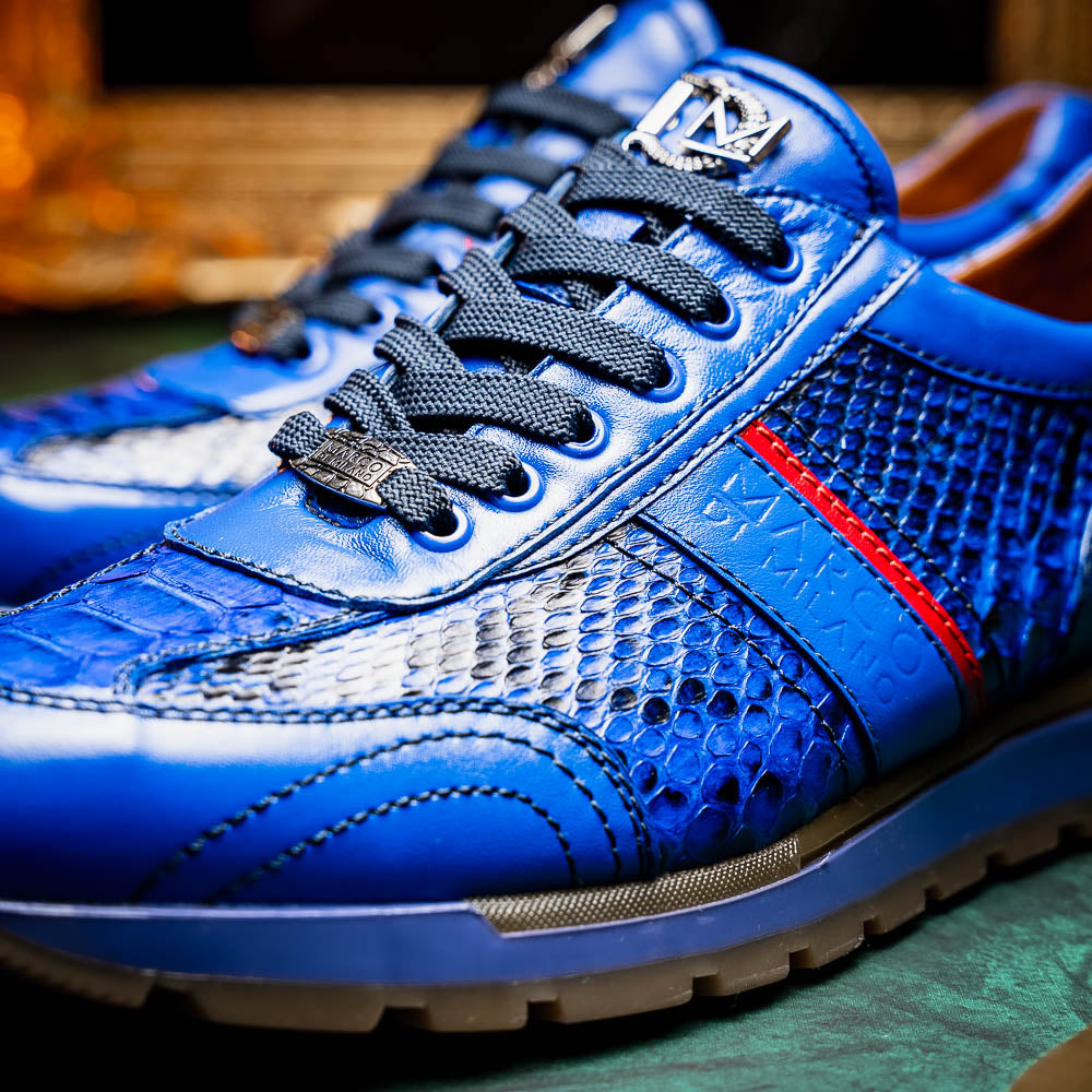 Brescia Genuine Snake and Calfskin Fashion Sneaker Electric Blue