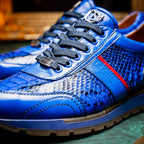 Brescia Genuine Snake and Calfskin Fashion Sneaker Electric Blue