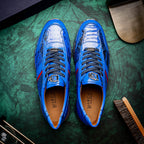 Brescia Genuine Snake and Calfskin Fashion Sneaker Electric Blue