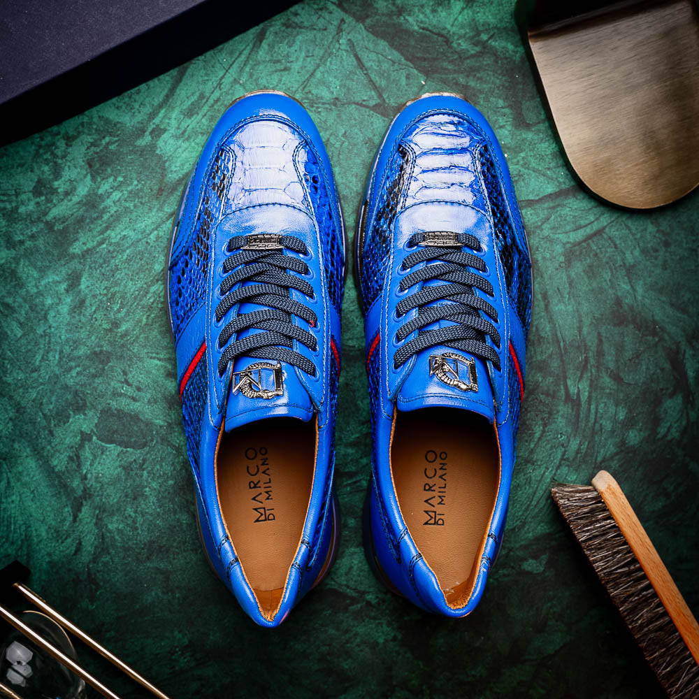 Brescia Genuine Snake and Calfskin Fashion Sneaker Electric Blue