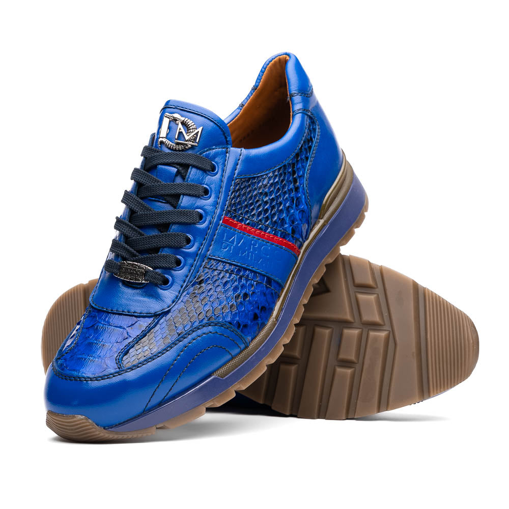 Brescia Genuine Snake and Calfskin Fashion Sneaker Electric Blue