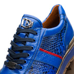 Brescia Genuine Snake and Calfskin Fashion Sneaker Electric Blue