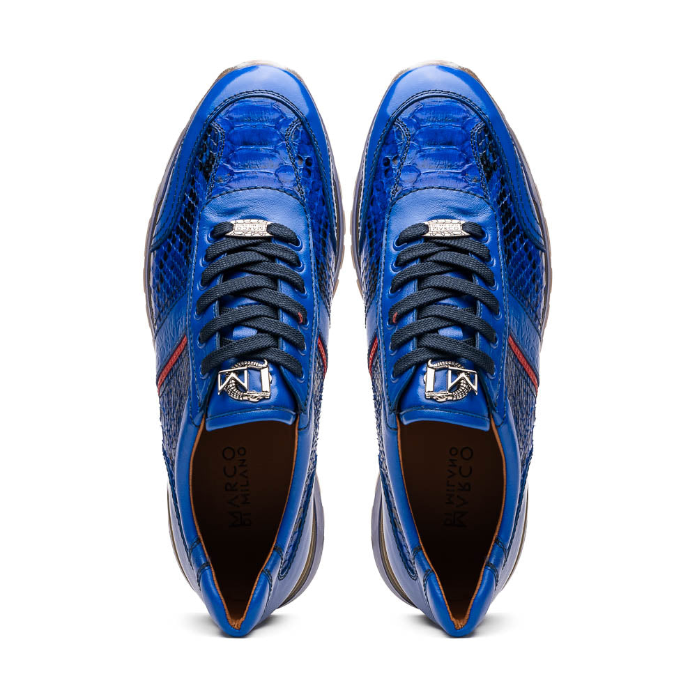 Brescia Genuine Snake and Calfskin Fashion Sneaker Electric Blue