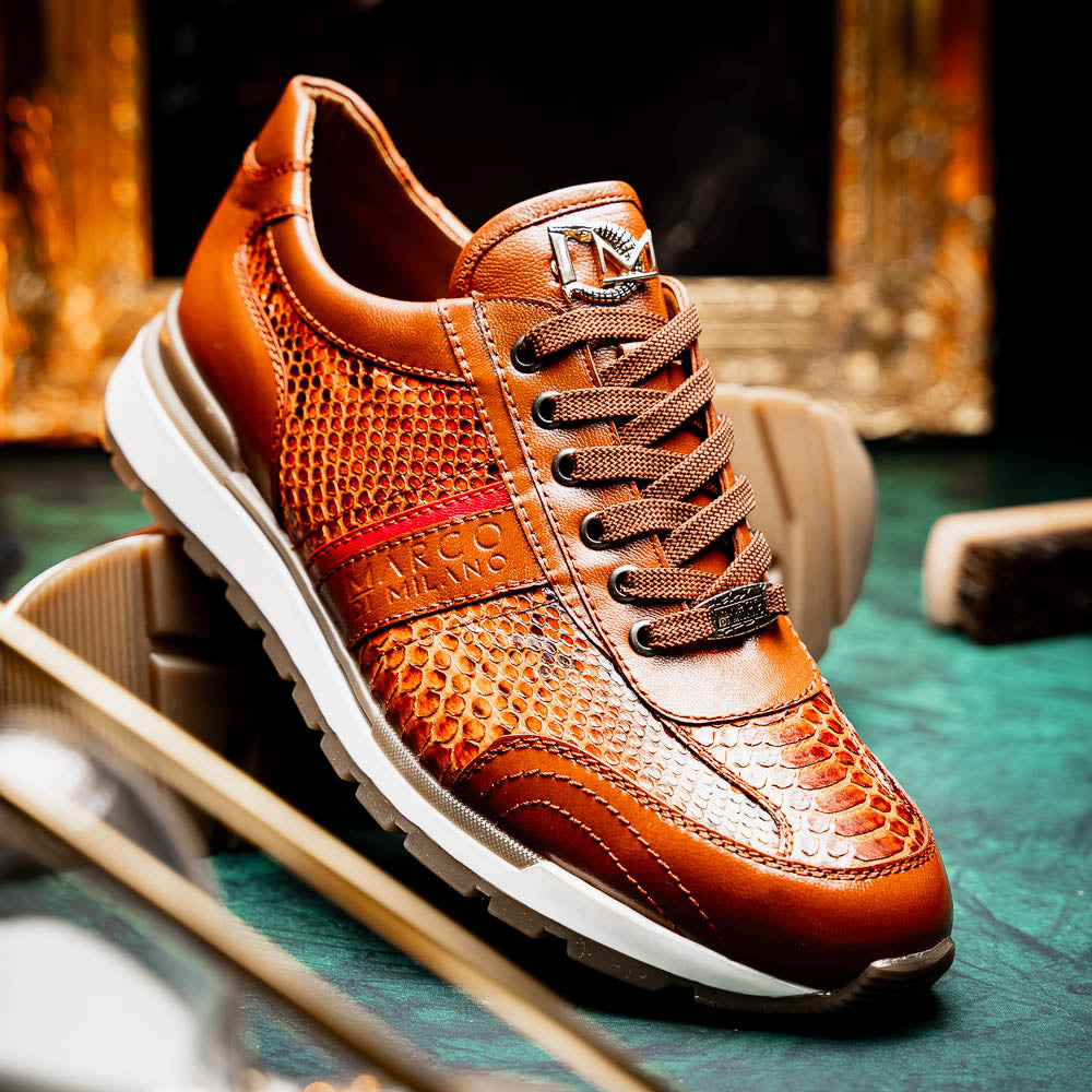 Brescia Genuine Snake and Calfskin Fashion Sneaker Honey