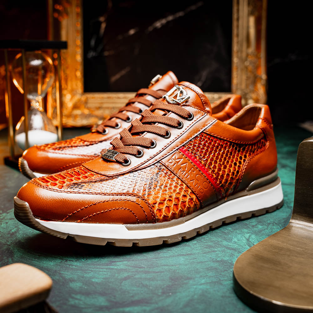 Brescia Genuine Snake and Calfskin Fashion Sneaker Honey