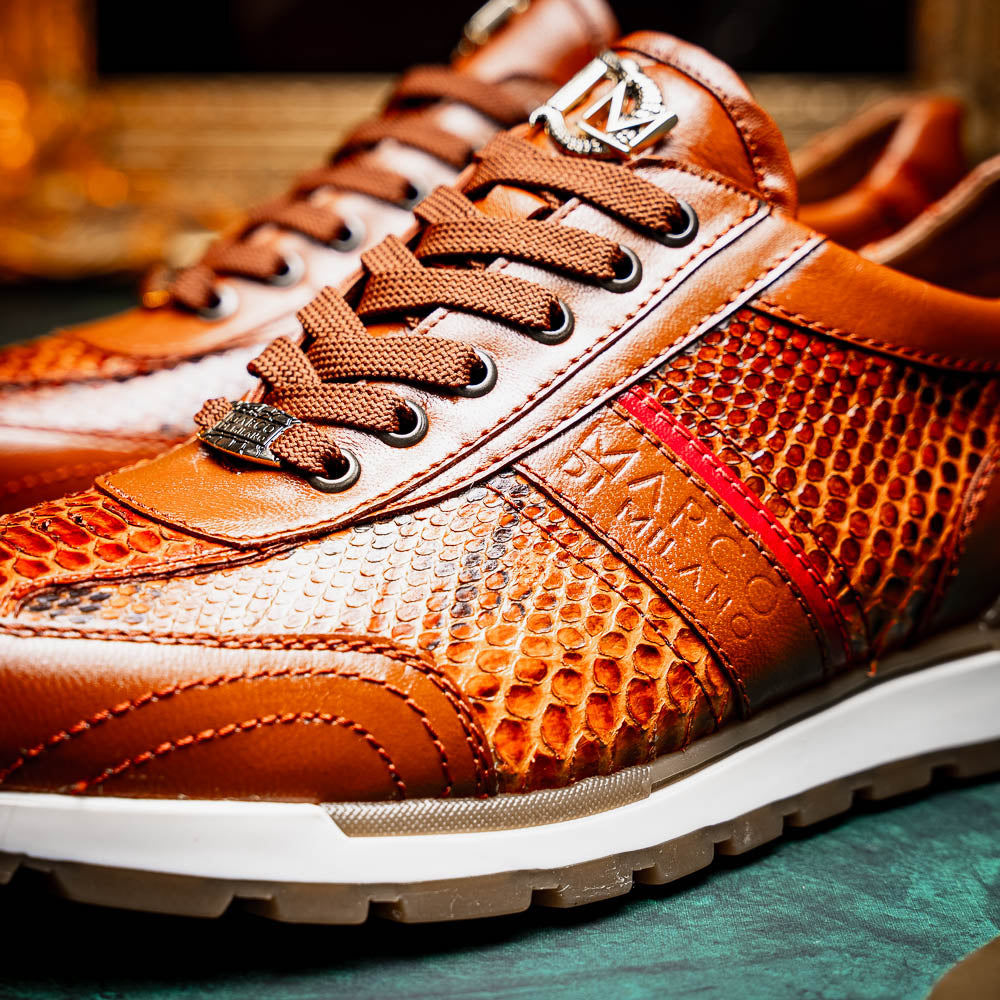 Brescia Genuine Snake and Calfskin Fashion Sneaker Honey