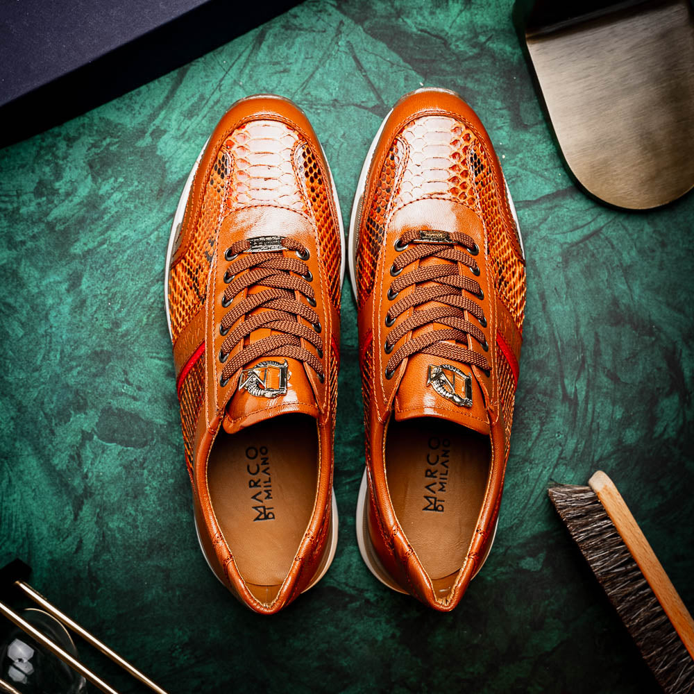 Brescia Genuine Snake and Calfskin Fashion Sneaker Honey