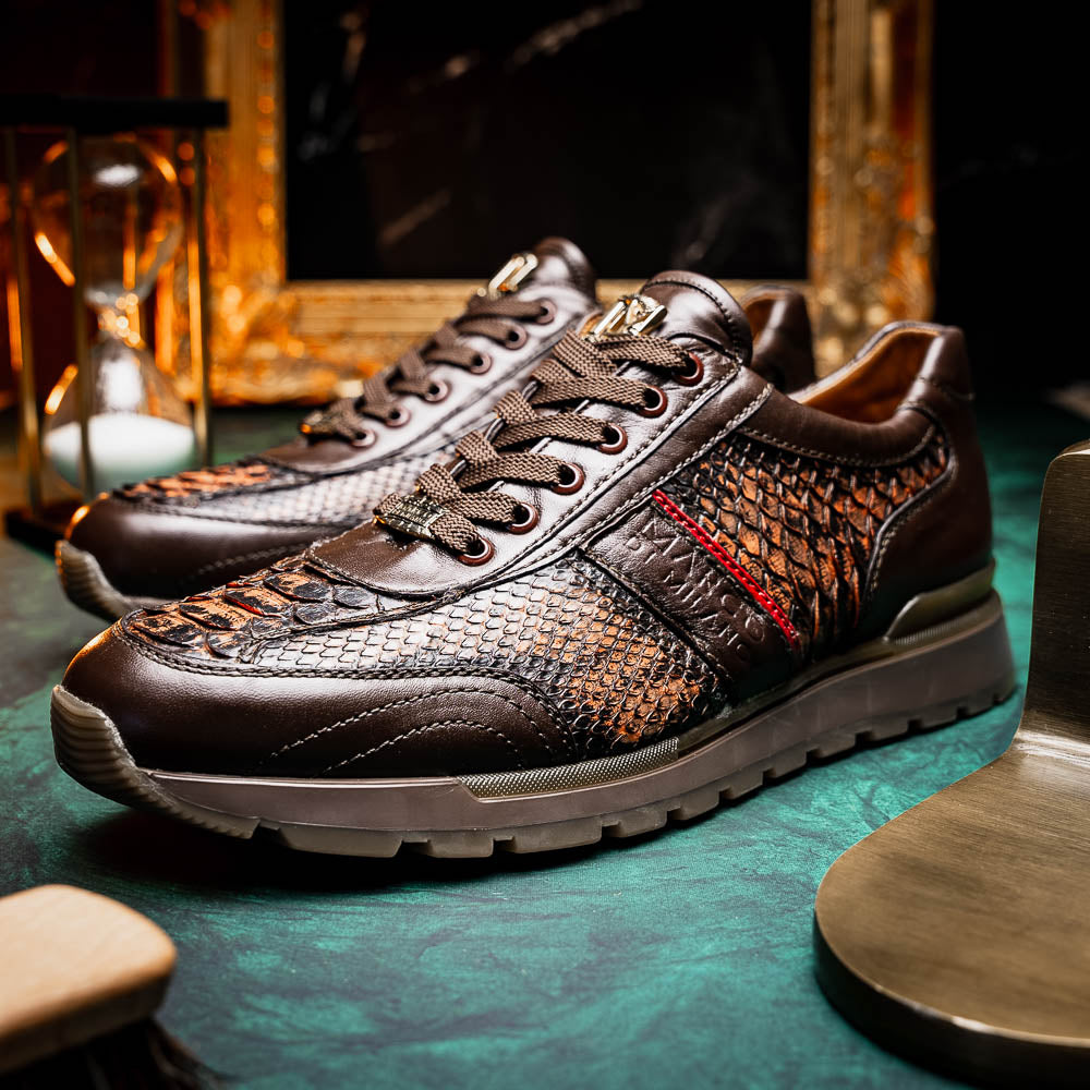 Brescia Washed Classic Calfskin Fashion Sneaker Men's Cognac