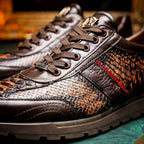 Brescia Washed Classic Calfskin Fashion Sneaker Men's Cognac