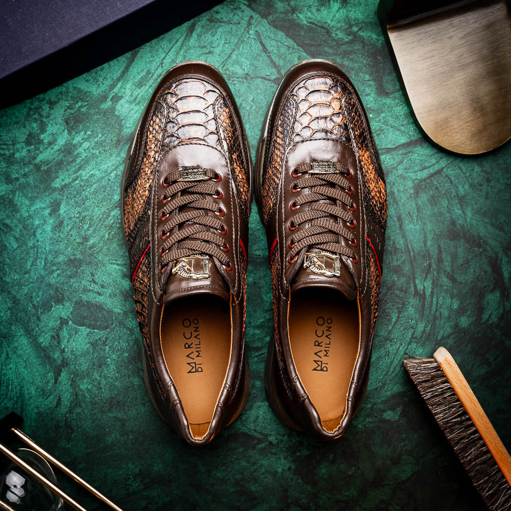 Brescia Washed Classic Calfskin Fashion Sneaker Men's Cognac