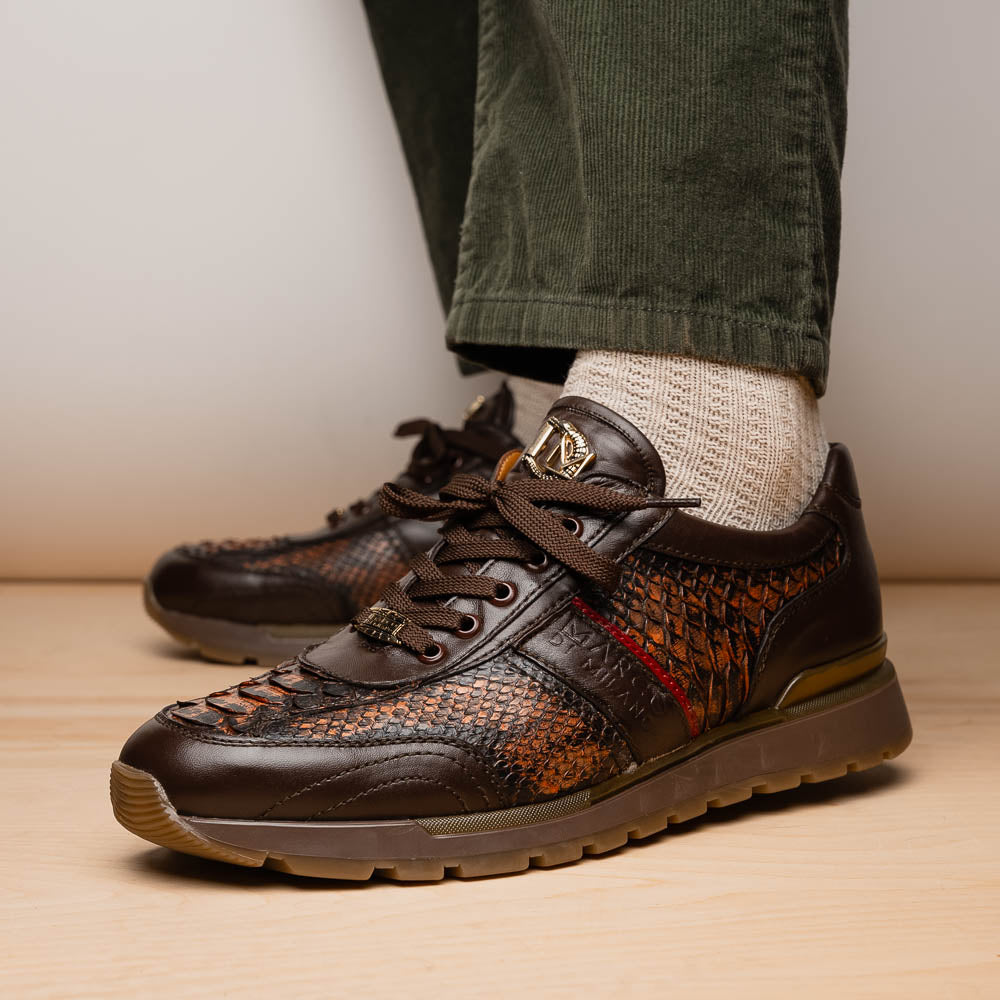 Brescia Washed Classic Calfskin Fashion Sneaker Men's Cognac