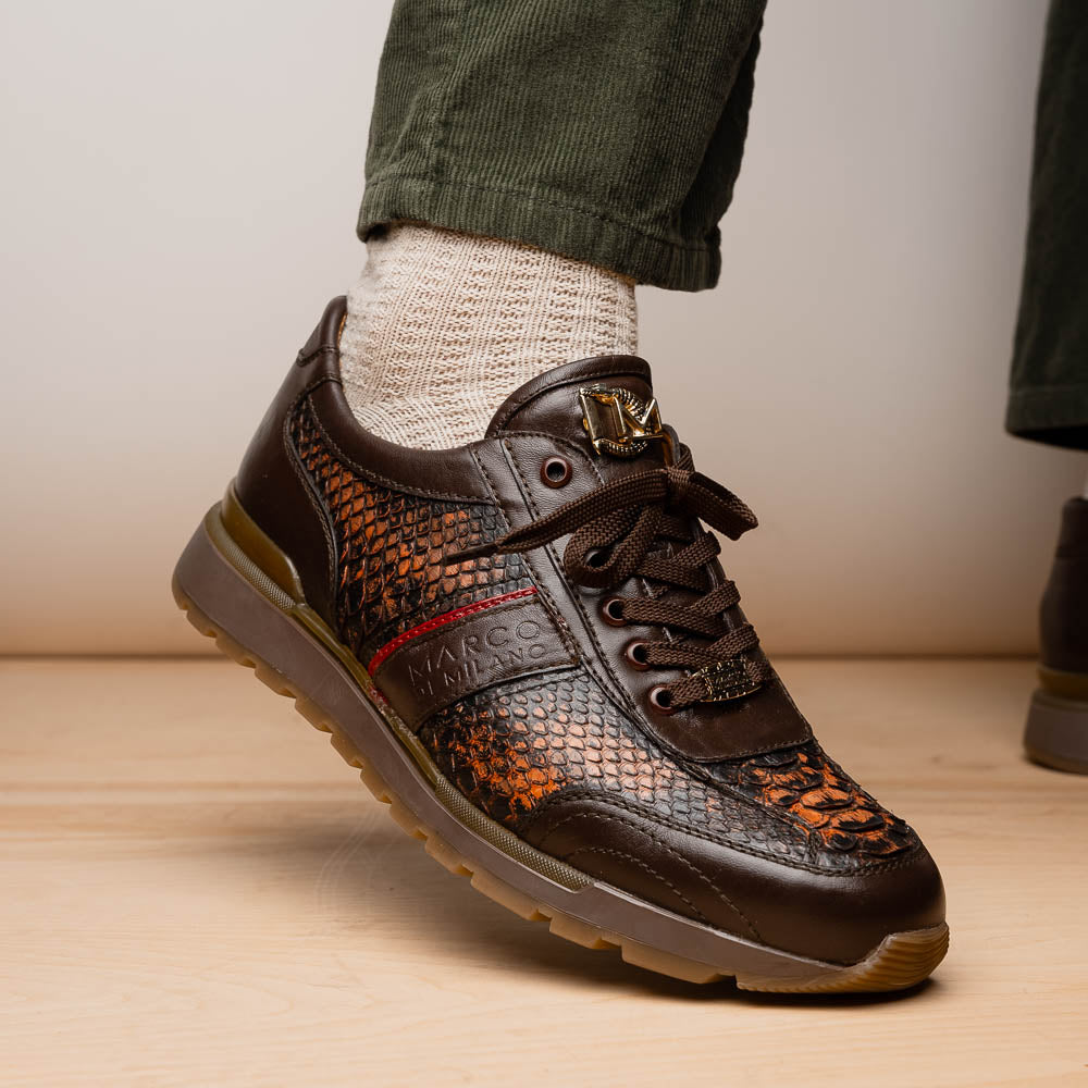 Brescia Washed Classic Calfskin Fashion Sneaker Men's Cognac