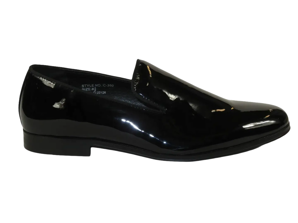 Men Santino Luciano Formal Shoes Patent Leather Shiny Slip on Loafer C350 Black