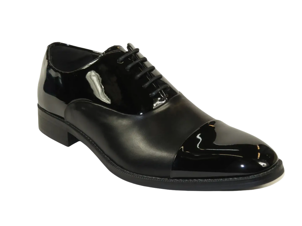 Men Santino Luciano Formal Dress Shoes Patent Leather Shiny Lace up C531 Black