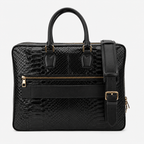 The Cortona Black Snake Leather Men’s Laptop Briefcase