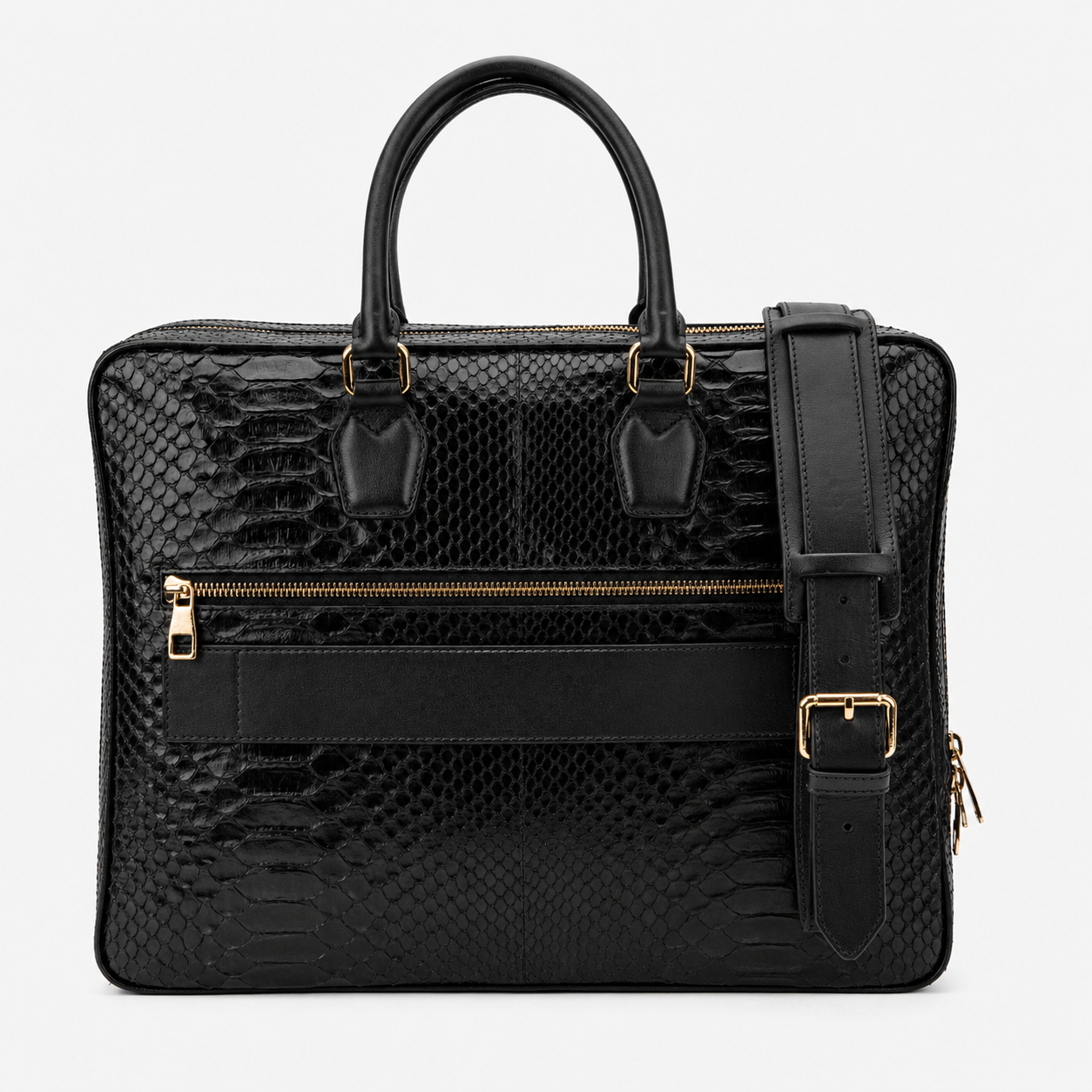The Cortona Black Snake Leather Men’s Laptop Briefcase