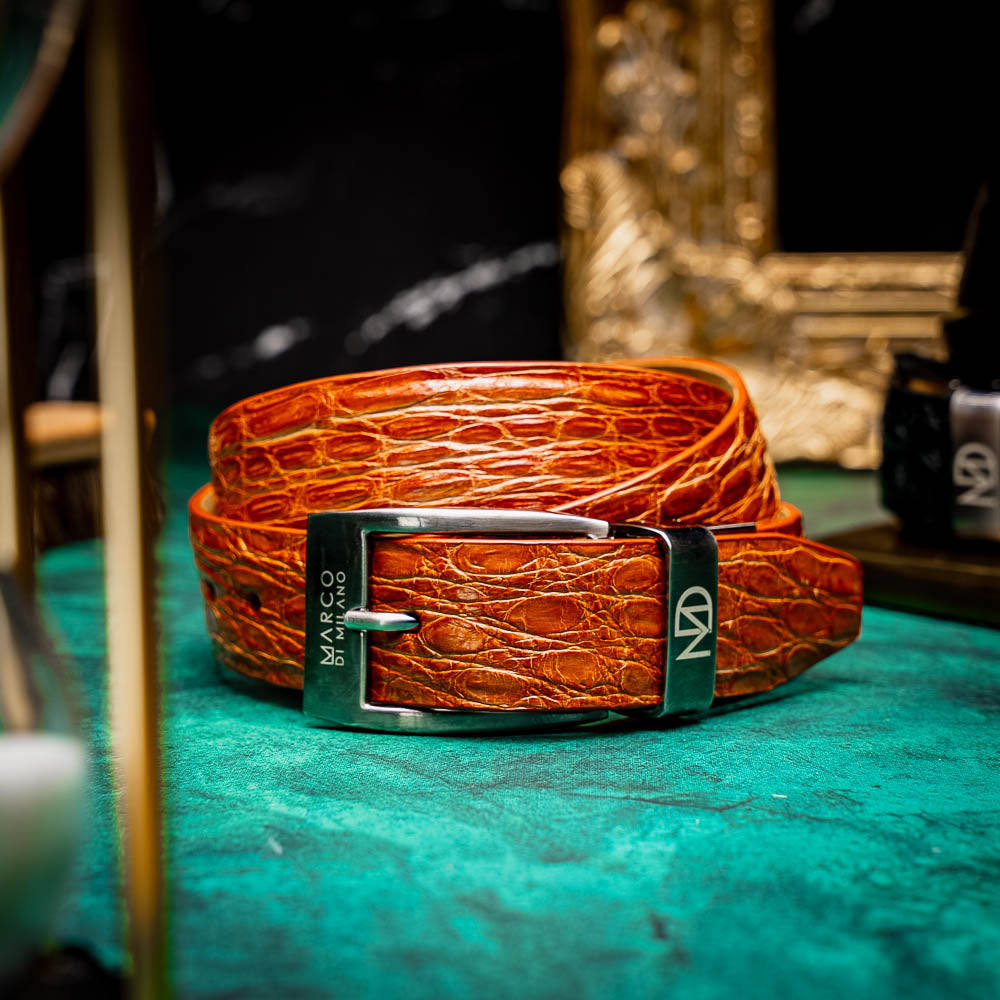 Marco Di Milano genuine exotic caiman flank Massimo Belt Honey