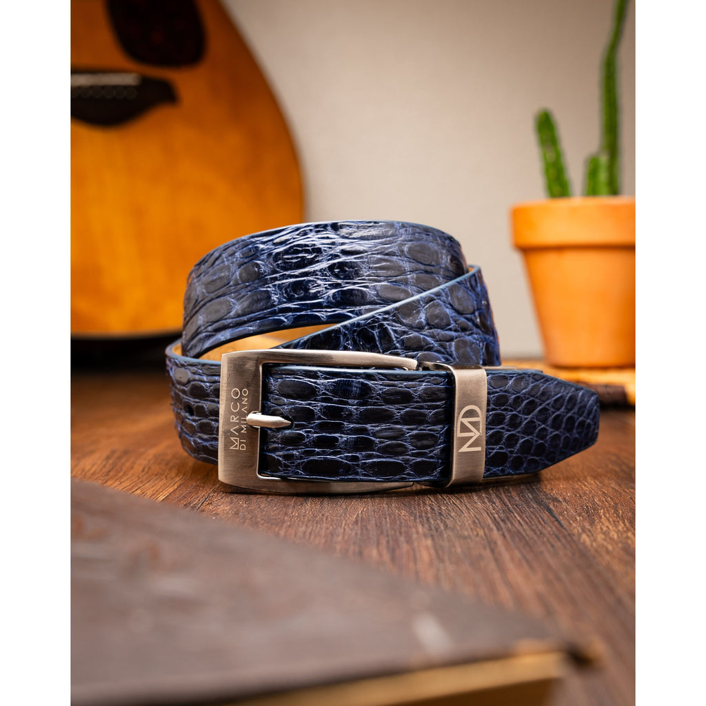 Massimo Exotic Caiman Flank Belt All Sizes Navy