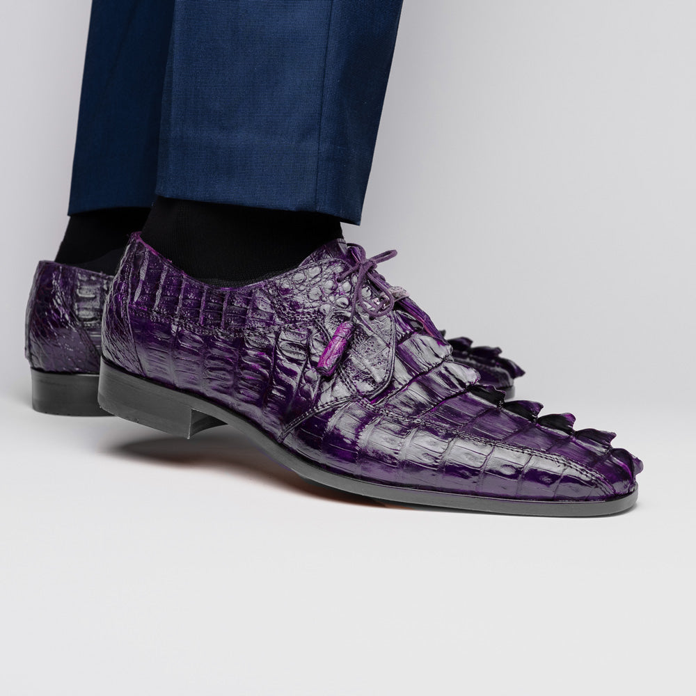 Cancun Genuine Caiman Crocodile Dress Derby's Shoes Purple