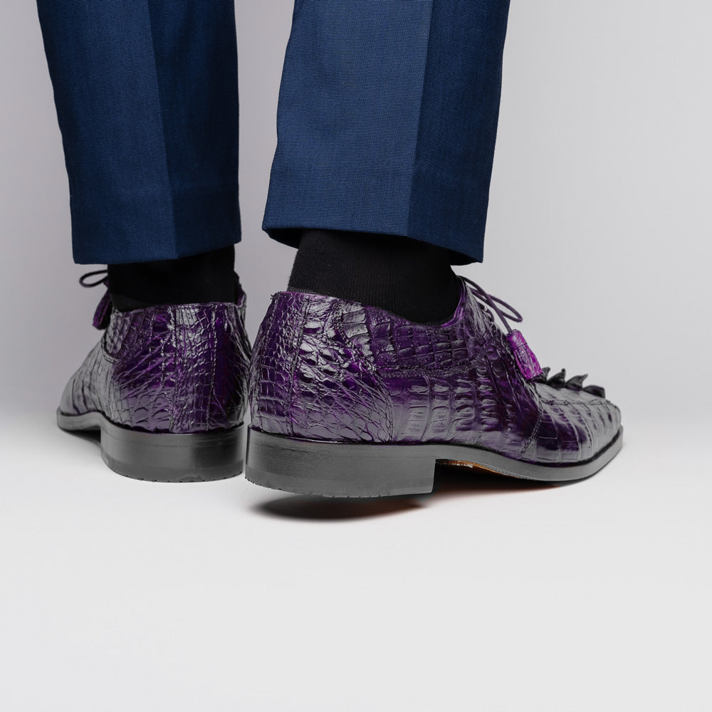 Cancun Genuine Caiman Crocodile Dress Derby's Shoes Purple